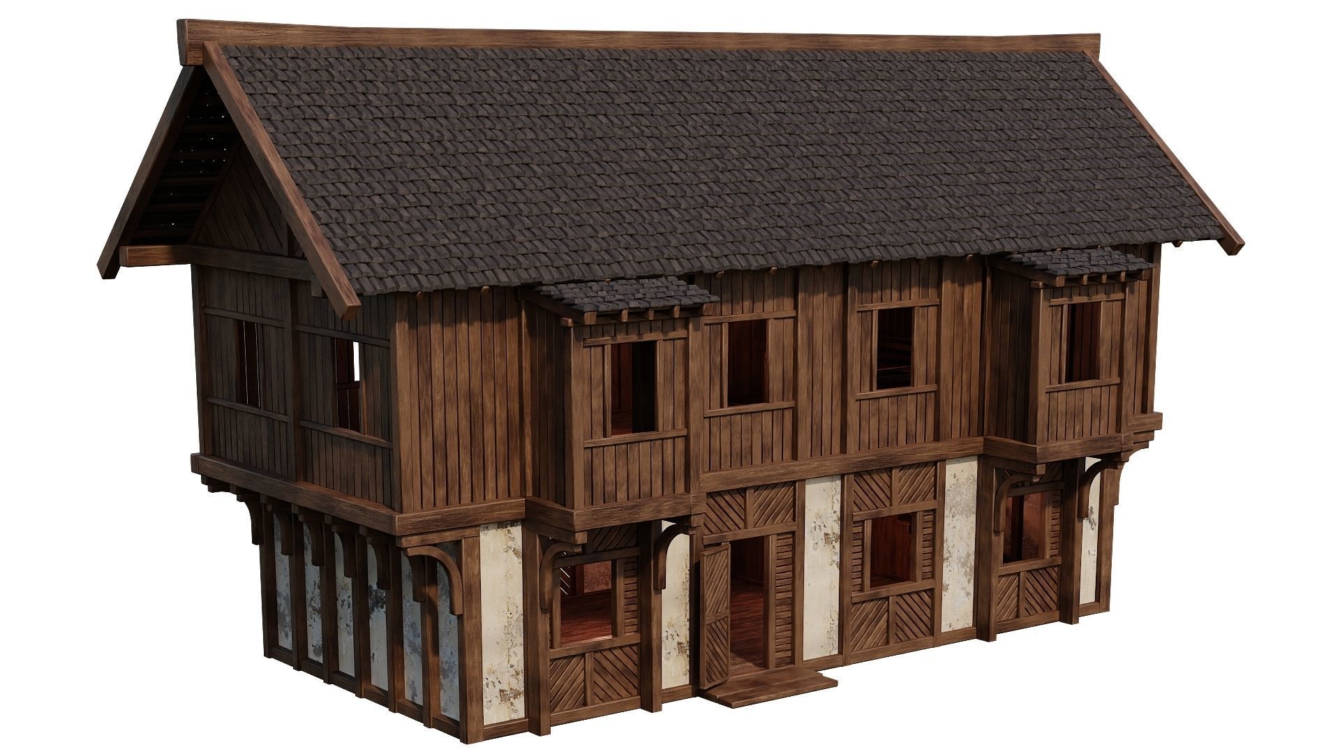 4 Old Medieval Houses Building Pack 4K Tex GameReady 97 to 100 Low-poly 3D model_28