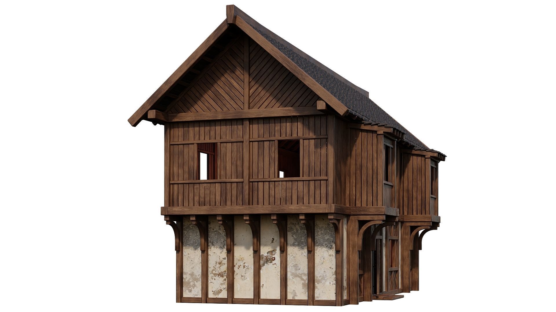 4 Old Medieval Houses Building Pack 4K Tex GameReady 97 to 100 Low-poly 3D model_27