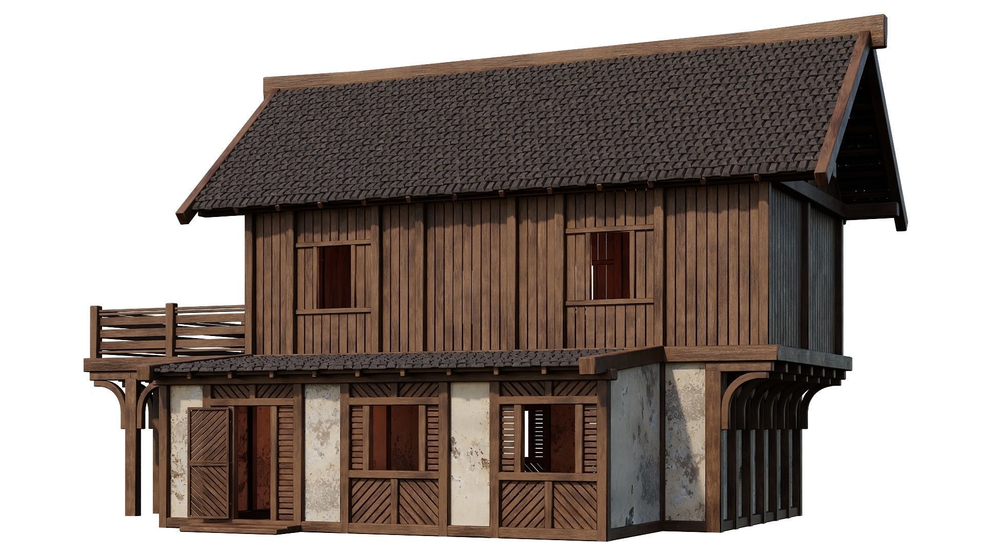 4 Old Medieval Houses Building Pack 4K Tex GameReady 97 to 100 Low-poly 3D model_12