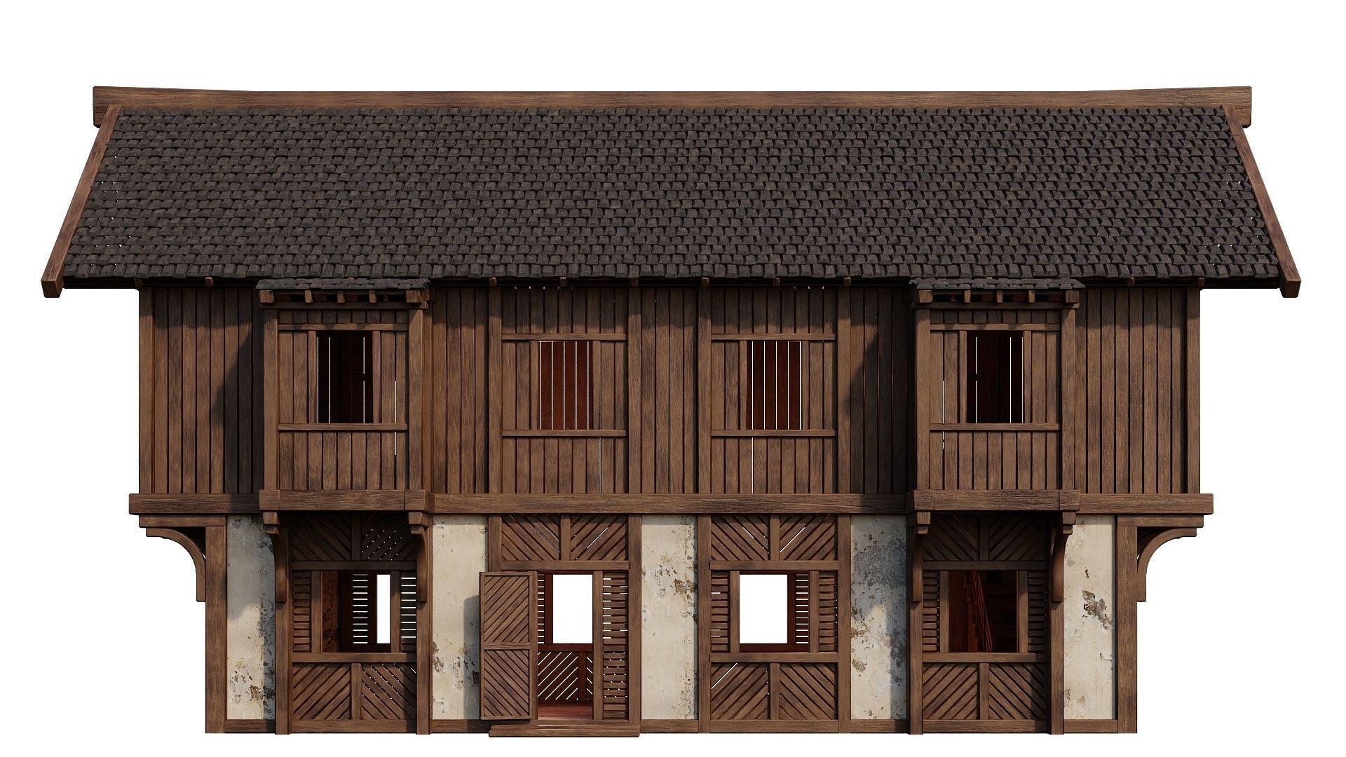 4 Old Medieval Houses Building Pack 4K Tex GameReady 97 to 100 Low-poly 3D model_26