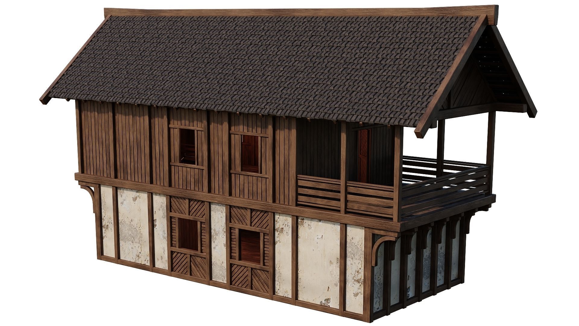 4 Old Medieval Houses Building Pack 4K Tex GameReady 97 to 100 Low-poly 3D model_42