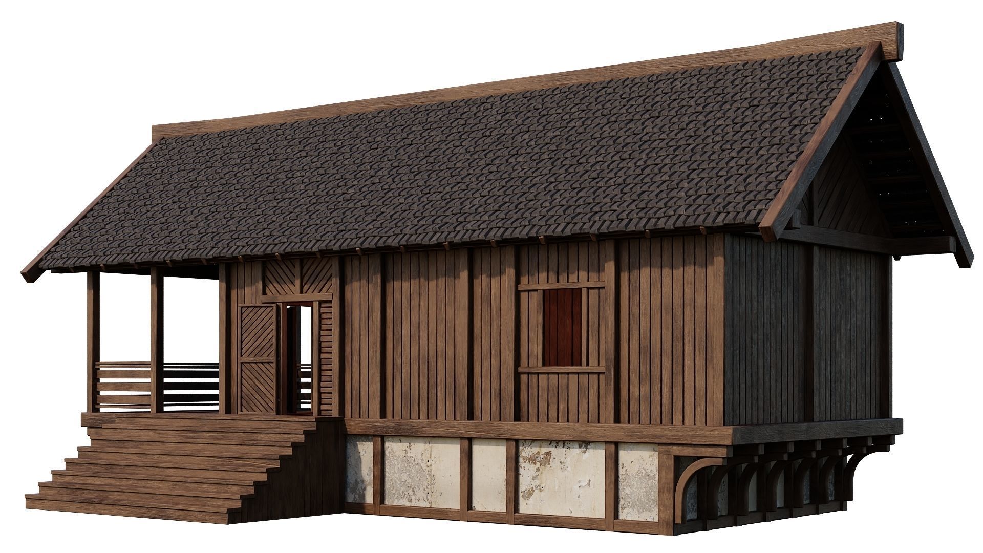 4 Old Medieval Houses Building Pack 4K Tex GameReady 97 to 100 Low-poly 3D model_34