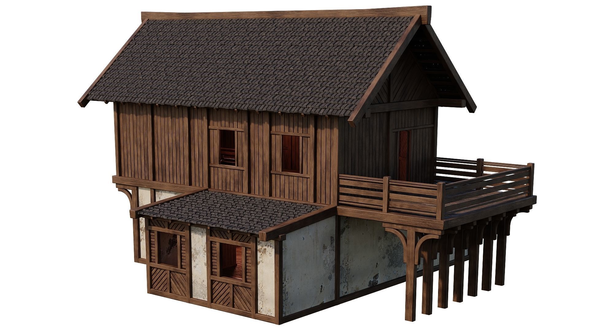 4 Old Medieval Houses Building Pack 4K Tex GameReady 97 to 100 Low-poly 3D model_11