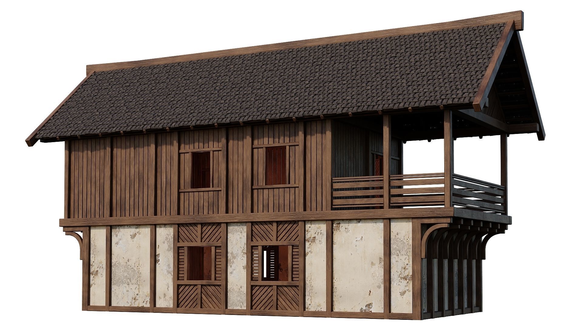 4 Old Medieval Houses Building Pack 4K Tex GameReady 97 to 100 Low-poly 3D model_47