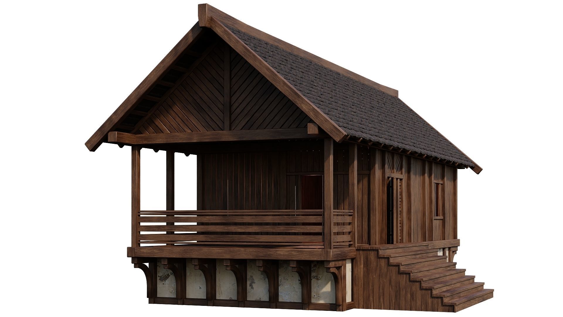 4 Old Medieval Houses Building Pack 4K Tex GameReady 97 to 100 Low-poly 3D model_38