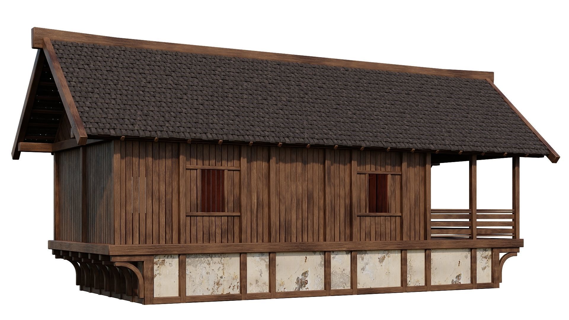 4 Old Medieval Houses Building Pack 4K Tex GameReady 97 to 100 Low-poly 3D model_35