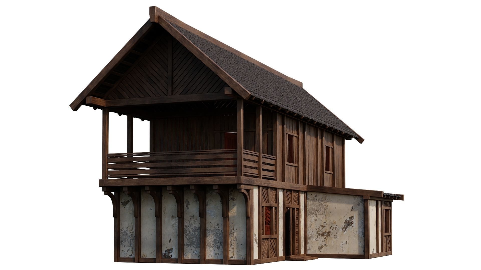 4 Old Medieval Houses Building Pack 4K Tex GameReady 97 to 100 Low-poly 3D model_49