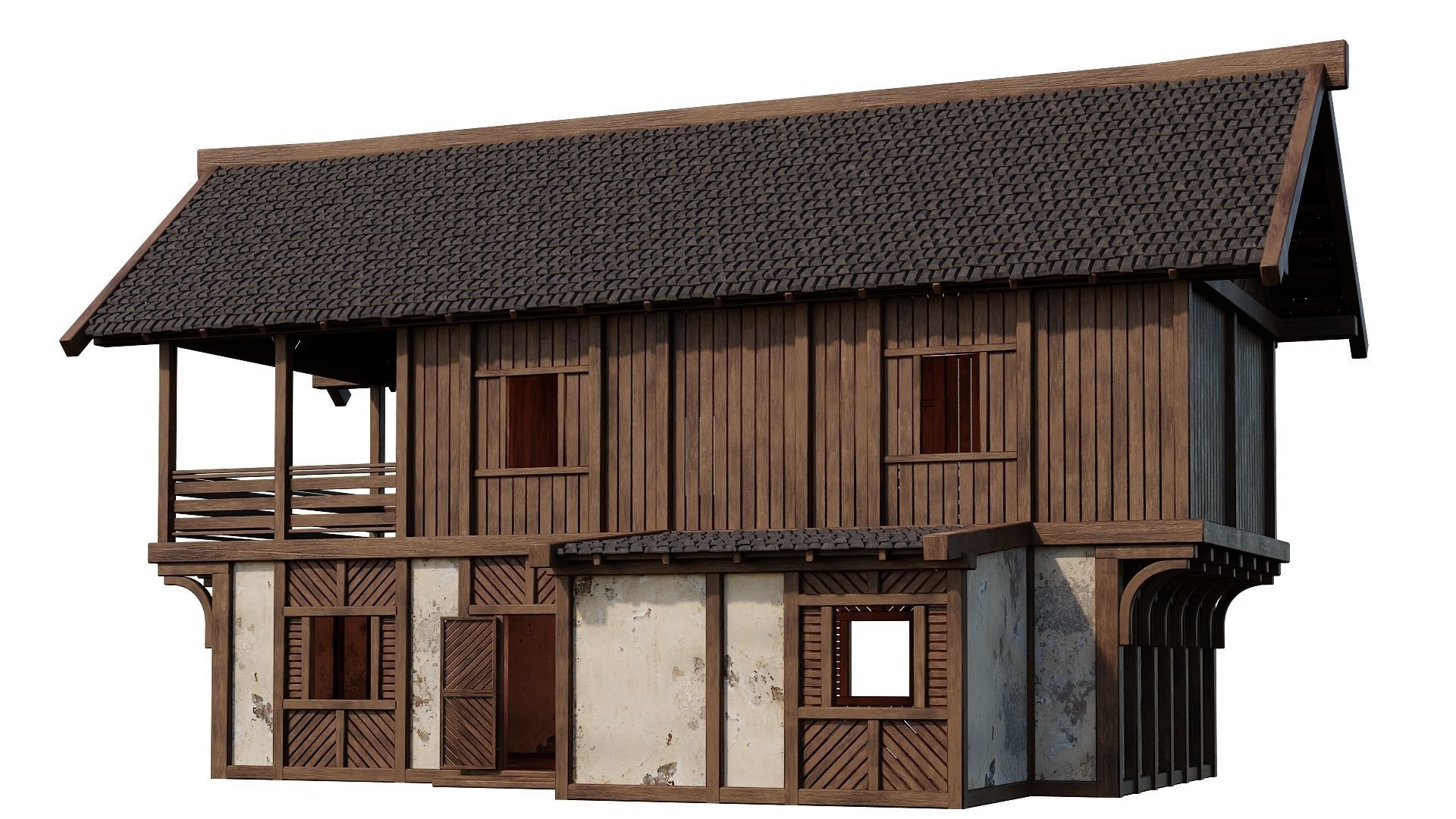 4 Old Medieval Houses Building Pack 4K Tex GameReady 97 to 100 Low-poly 3D model_45