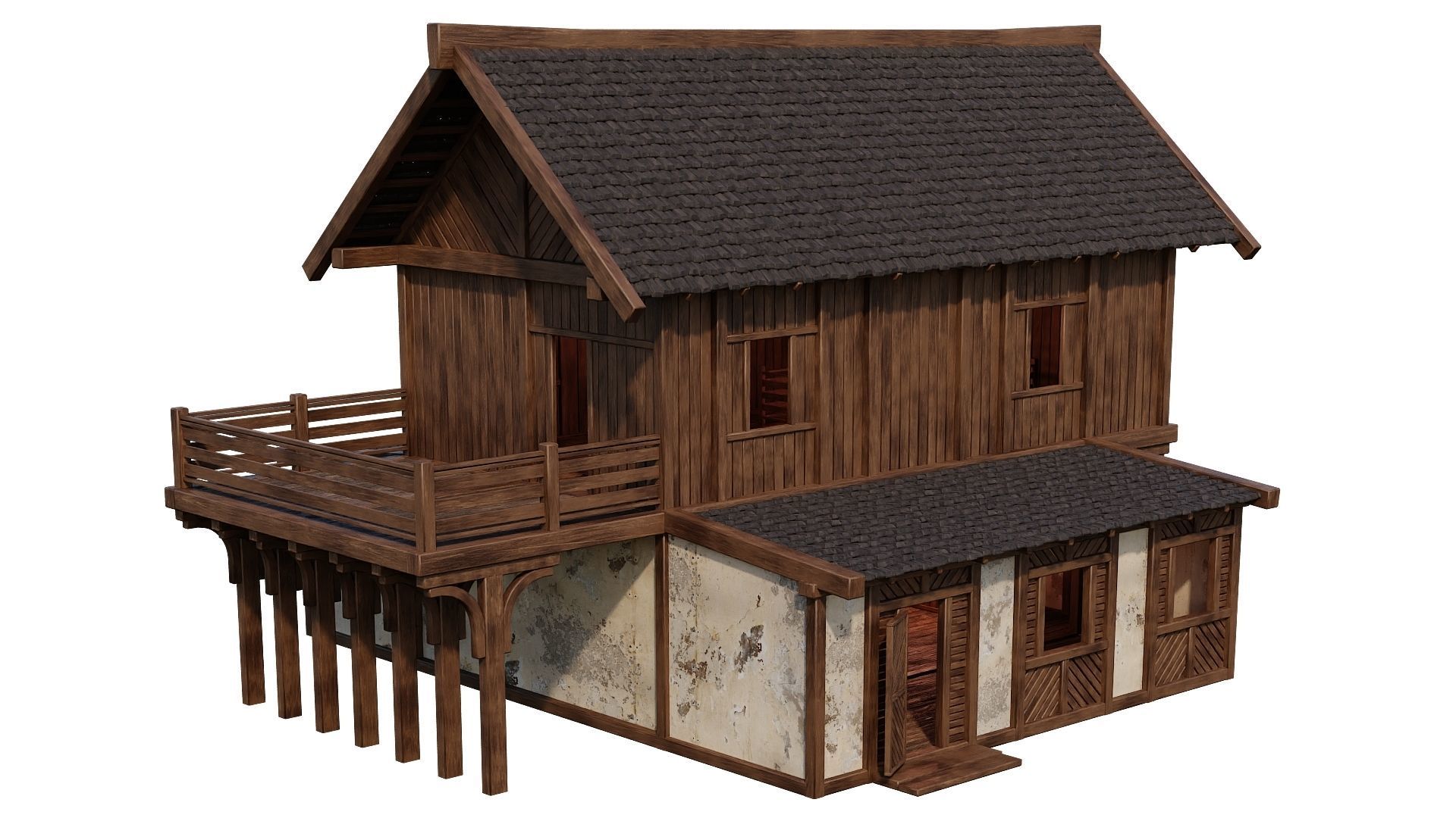4 Old Medieval Houses Building Pack 4K Tex GameReady 97 to 100 Low-poly 3D model_17