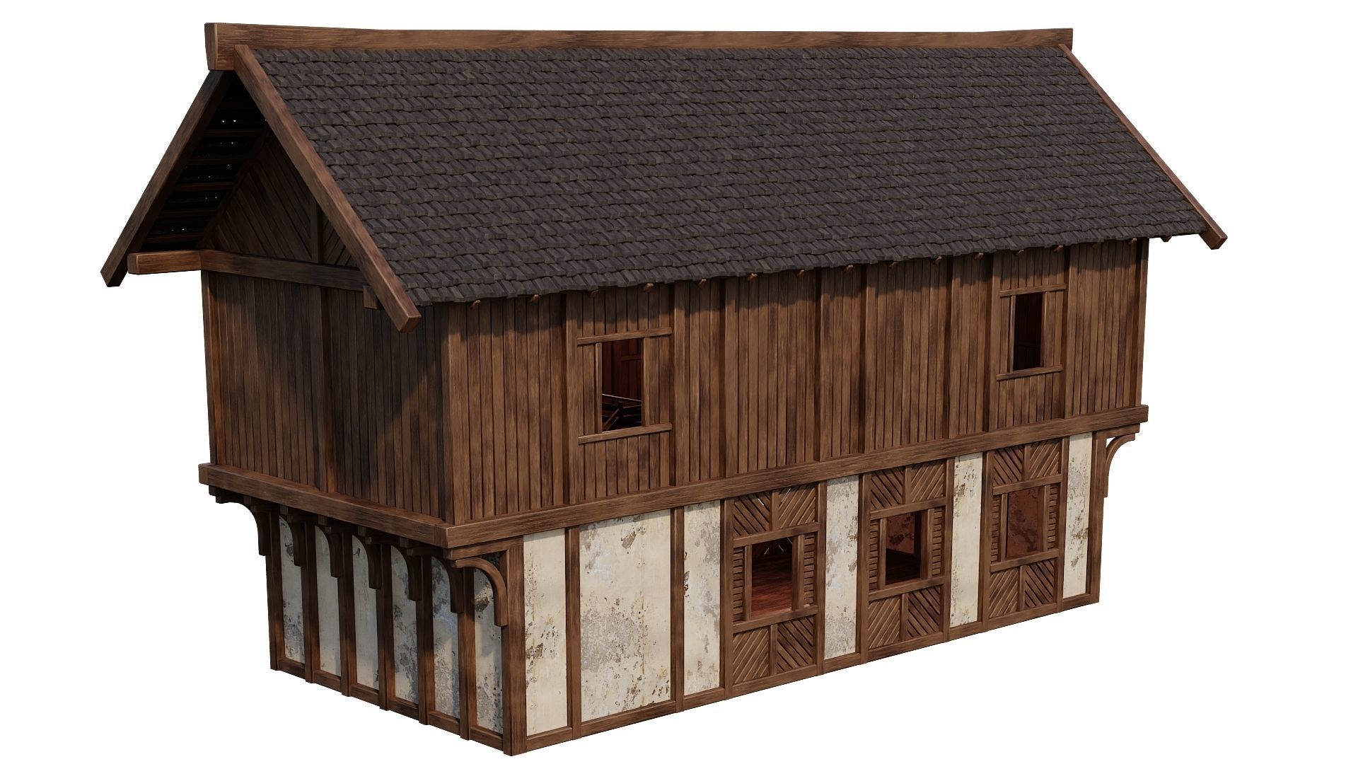 4 Old Medieval Houses Building Pack 4K Tex GameReady 97 to 100 Low-poly 3D model_30