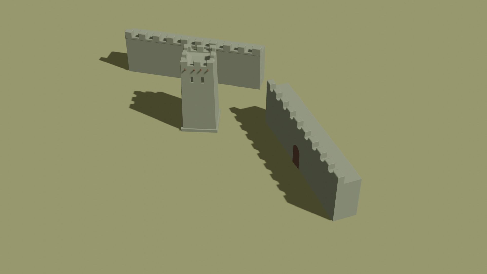 tower and old wall low poly Low-poly 3D model_4