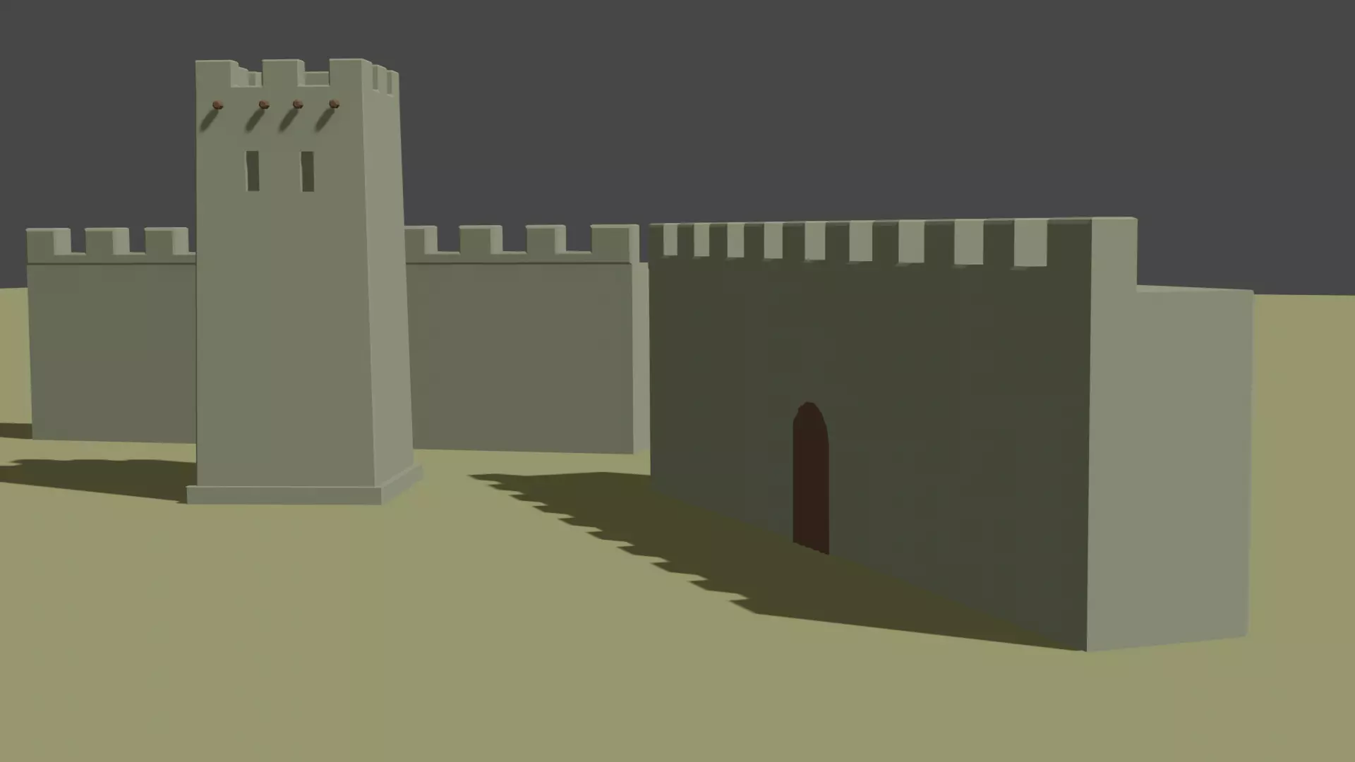 tower and old wall low poly Low-poly 3D model_0