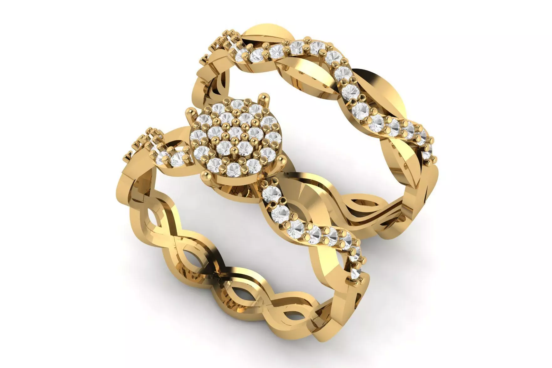 Genuine Diamond Multiple Bridal Engagement Ring R 156 3D print model_0