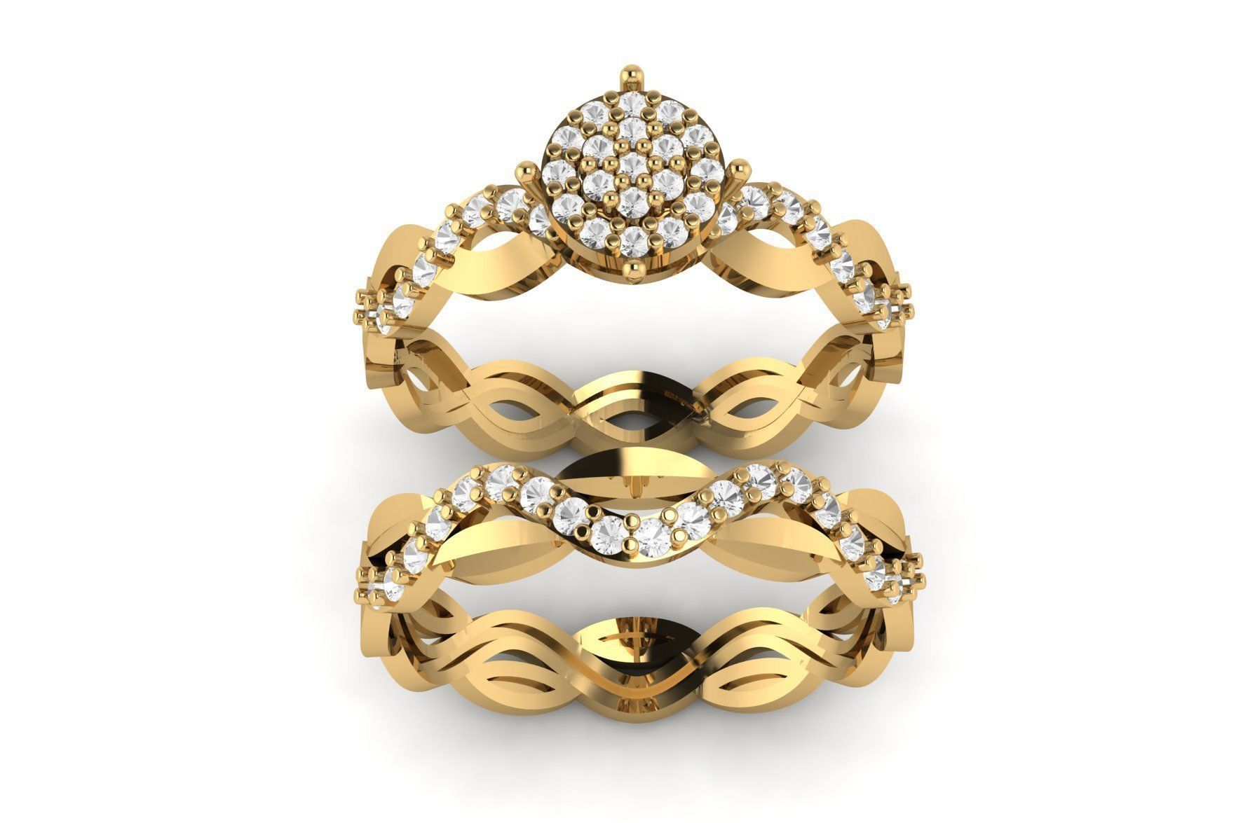 Genuine Diamond Multiple Bridal Engagement Ring R 156 3D print model_1