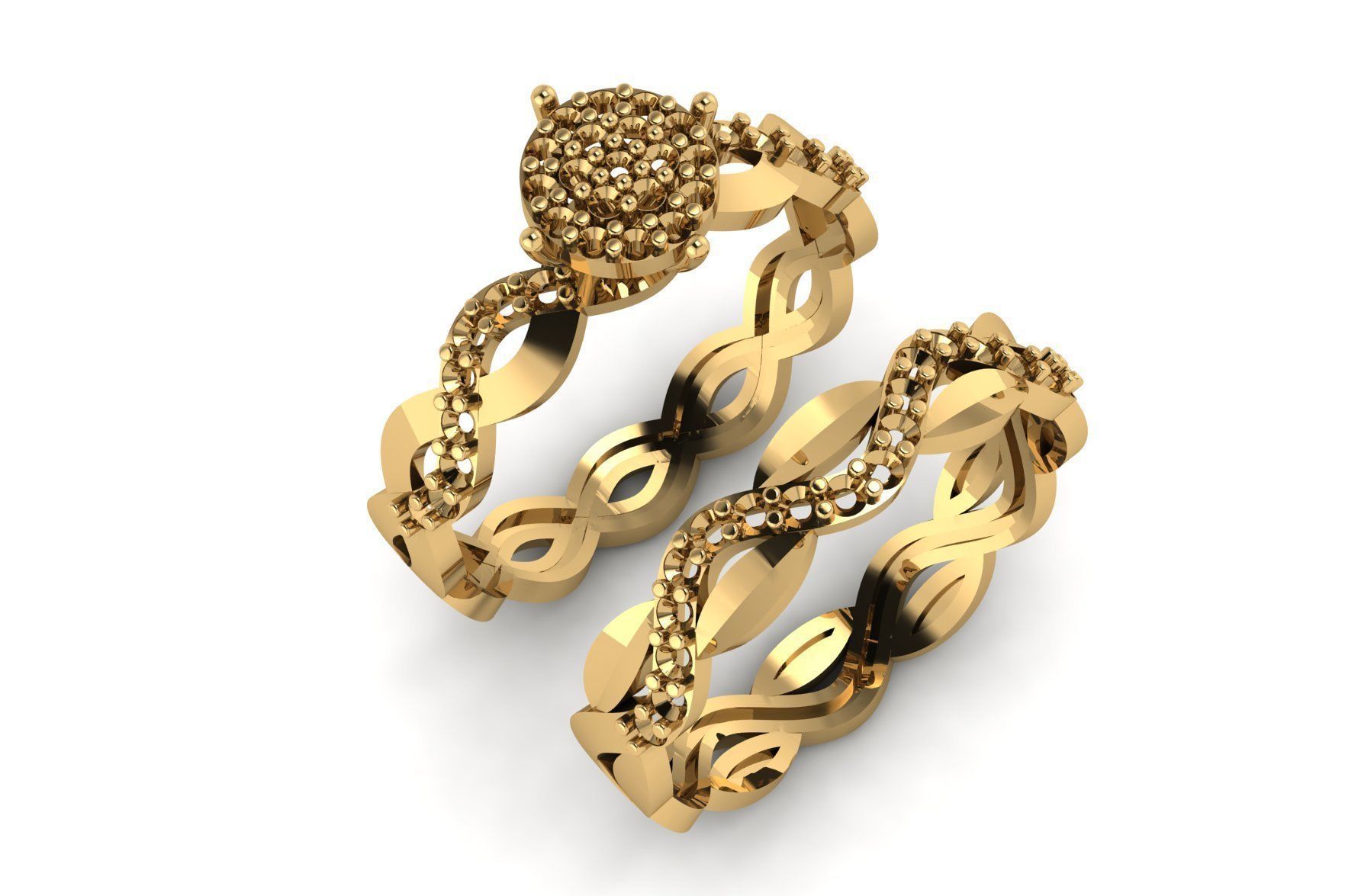 Genuine Diamond Multiple Bridal Engagement Ring R 156 3D print model_3