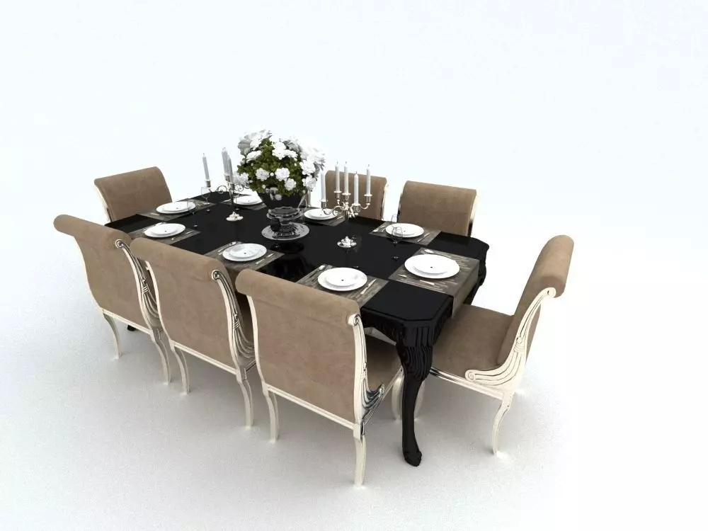 table dining with chairs 3D model_0