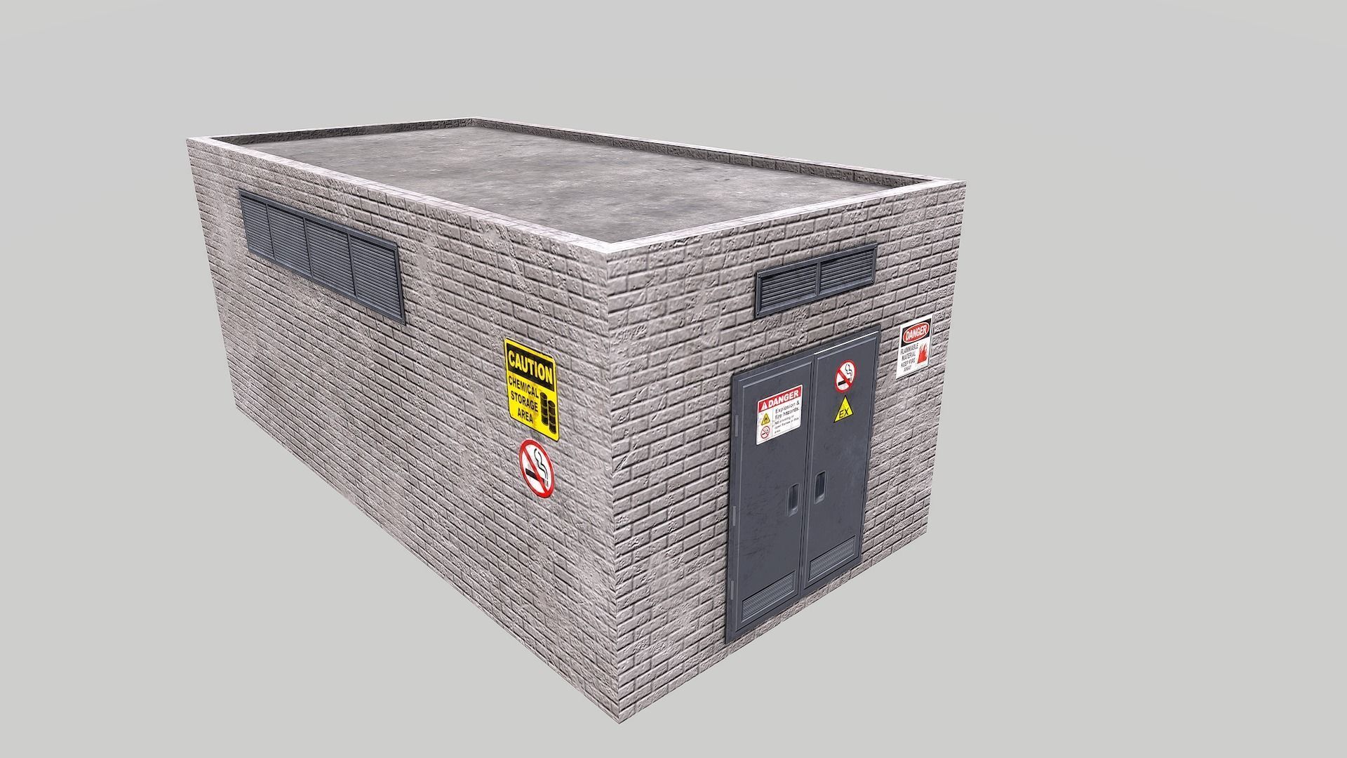 Chemical Explosive Wharehouse and Chemical Containers  Low-poly 3D model_4