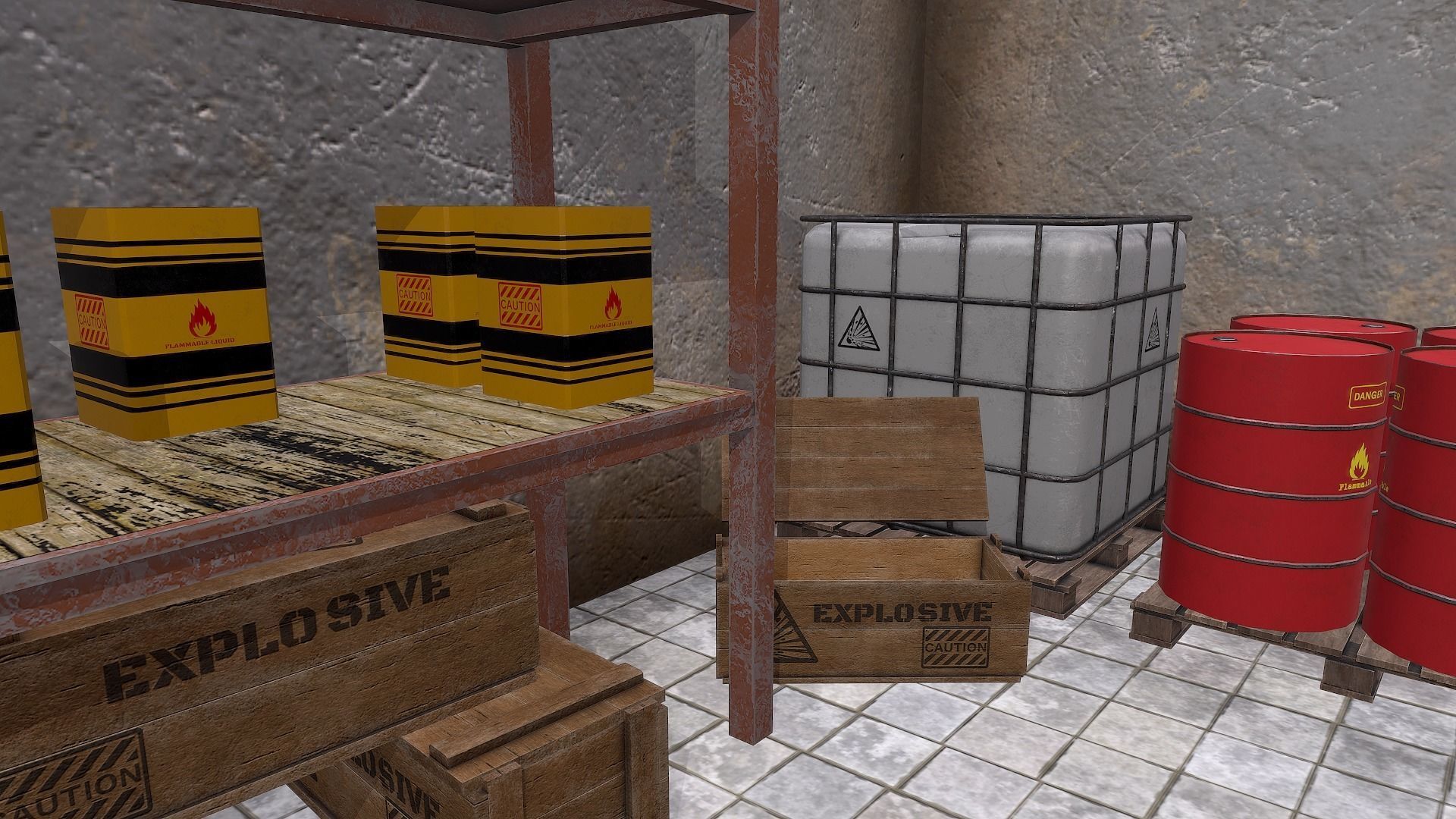 Chemical Explosive Wharehouse and Chemical Containers  Low-poly 3D model_13