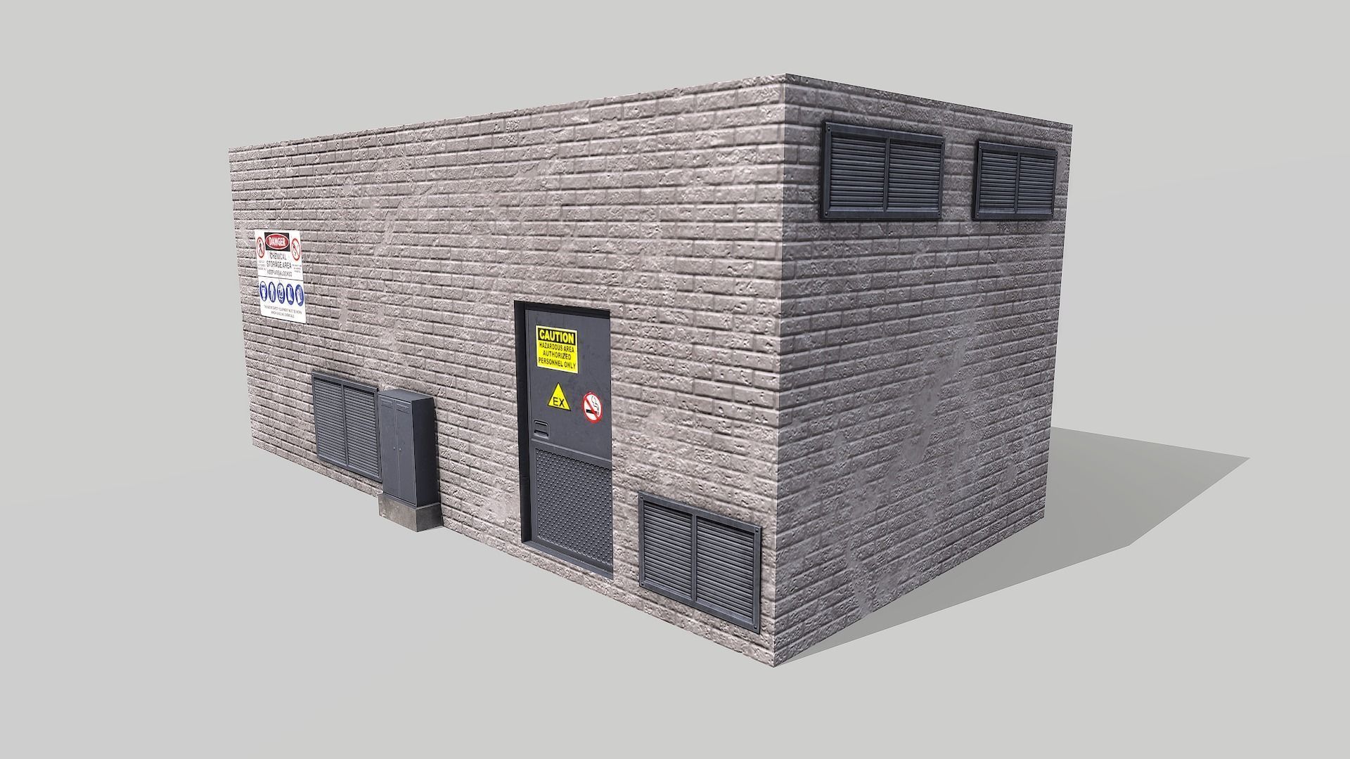 Chemical Explosive Wharehouse and Chemical Containers  Low-poly 3D model_2