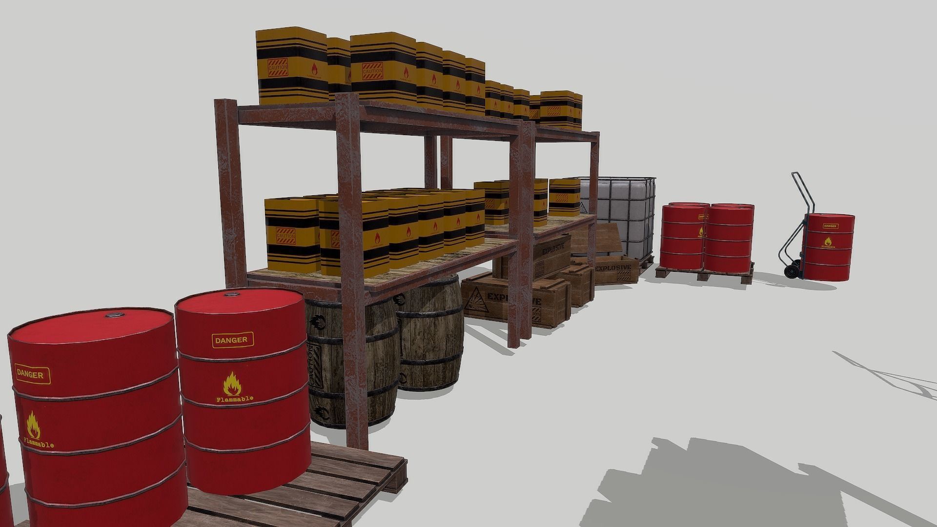 Chemical Explosive Wharehouse and Chemical Containers  Low-poly 3D model_10