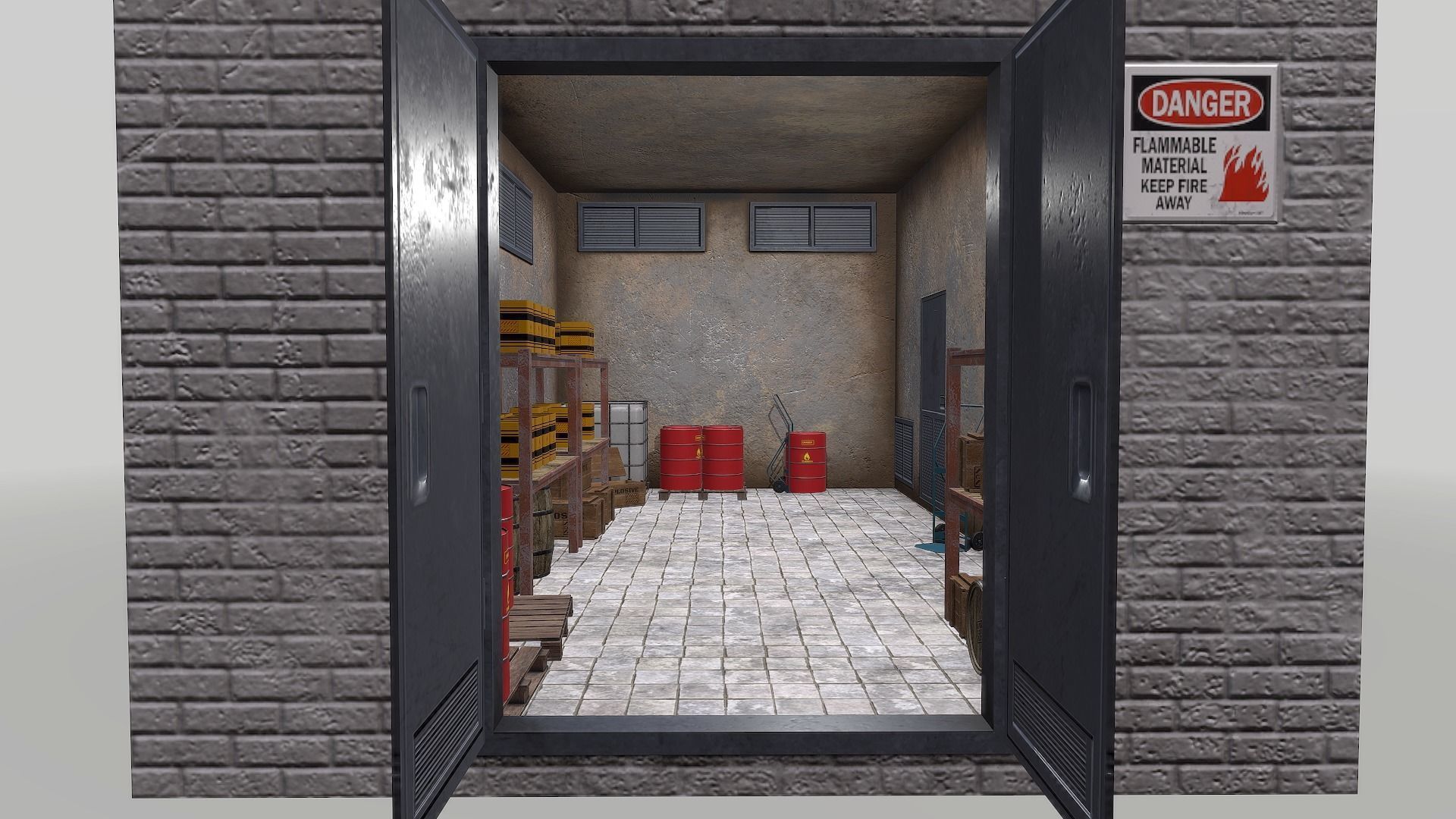 Chemical Explosive Wharehouse and Chemical Containers  Low-poly 3D model_15