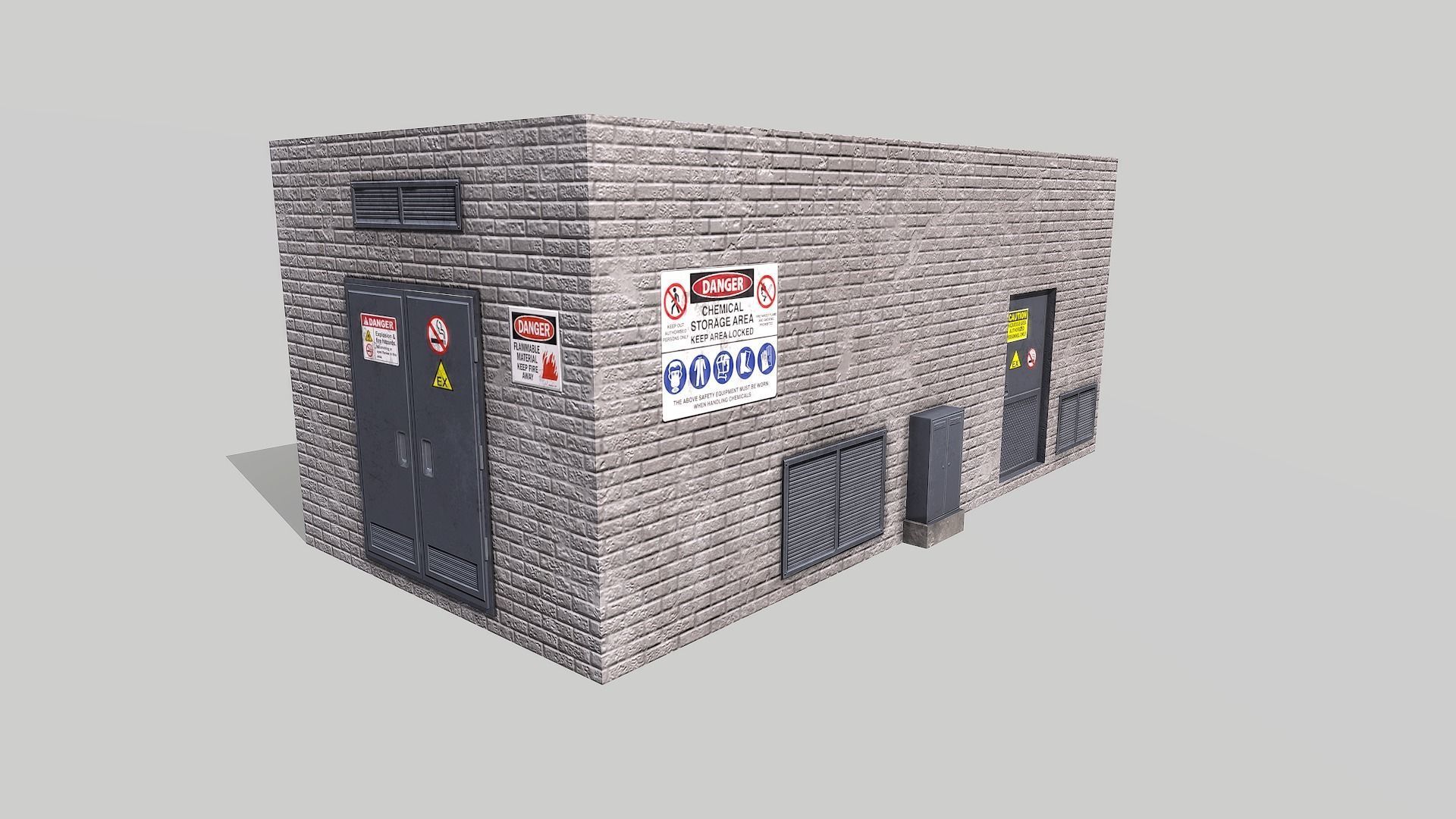 Chemical Explosive Wharehouse and Chemical Containers  Low-poly 3D model_7