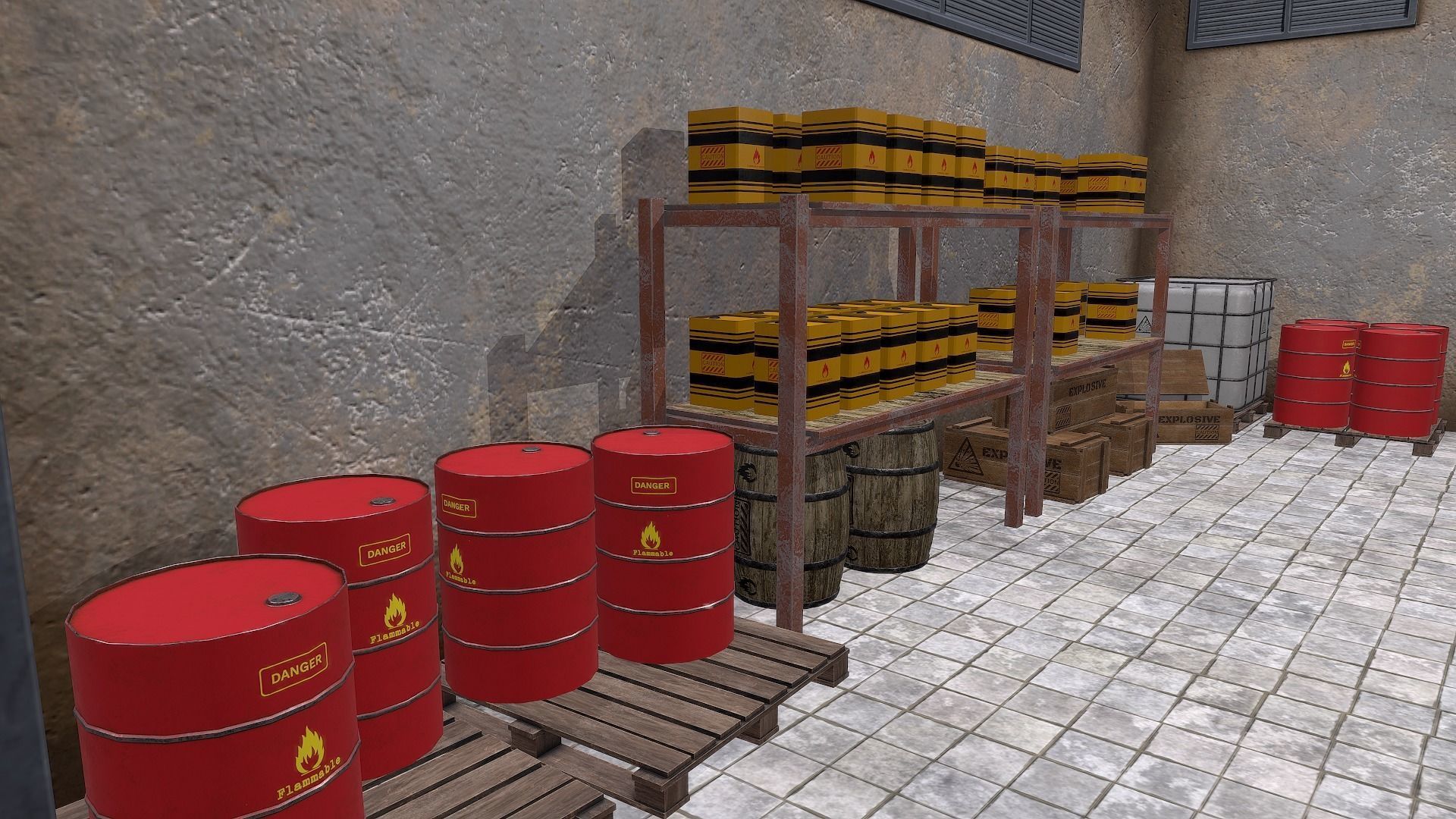 Chemical Explosive Wharehouse and Chemical Containers  Low-poly 3D model_14