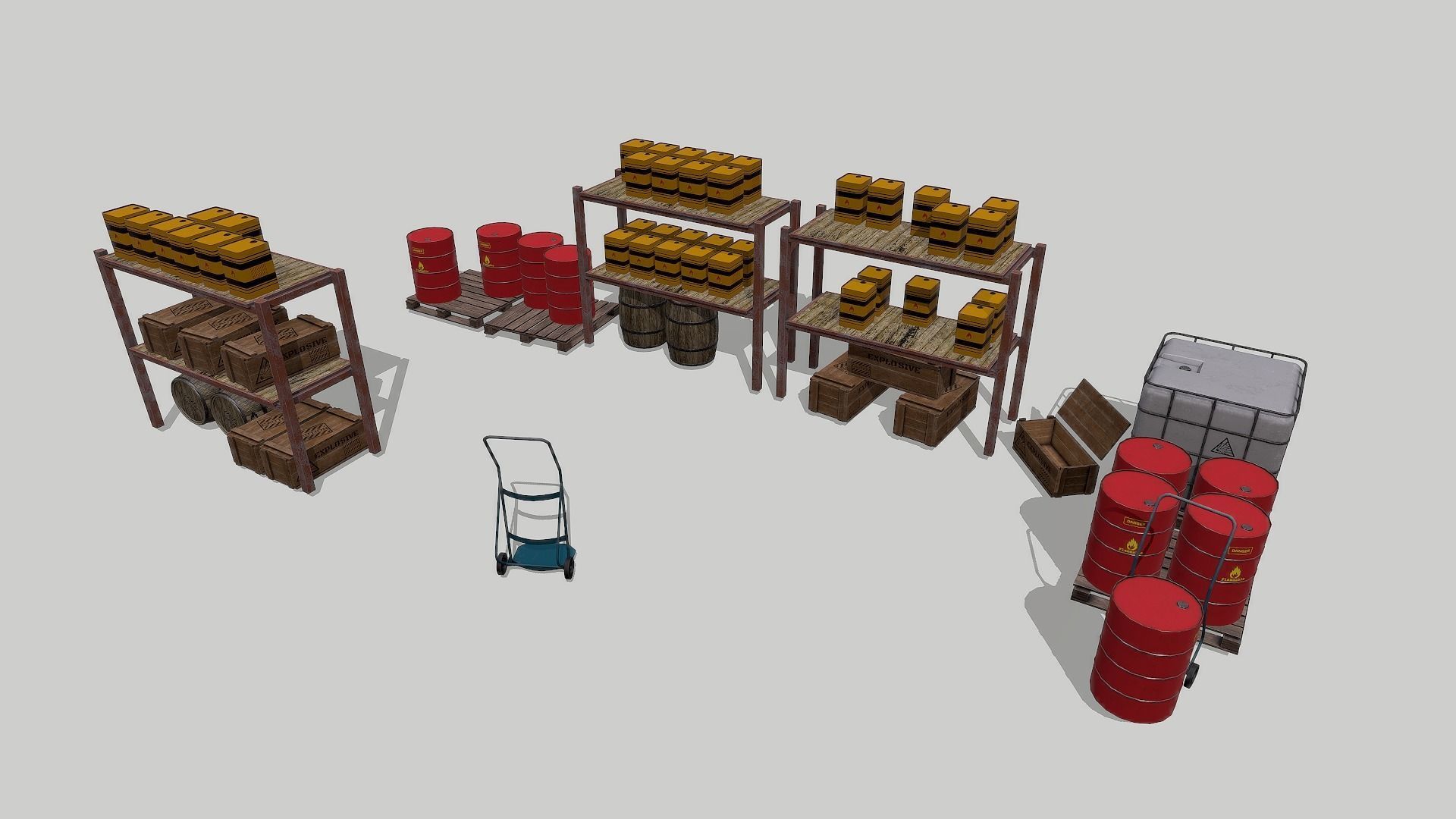 Chemical Explosive Wharehouse and Chemical Containers  Low-poly 3D model_5