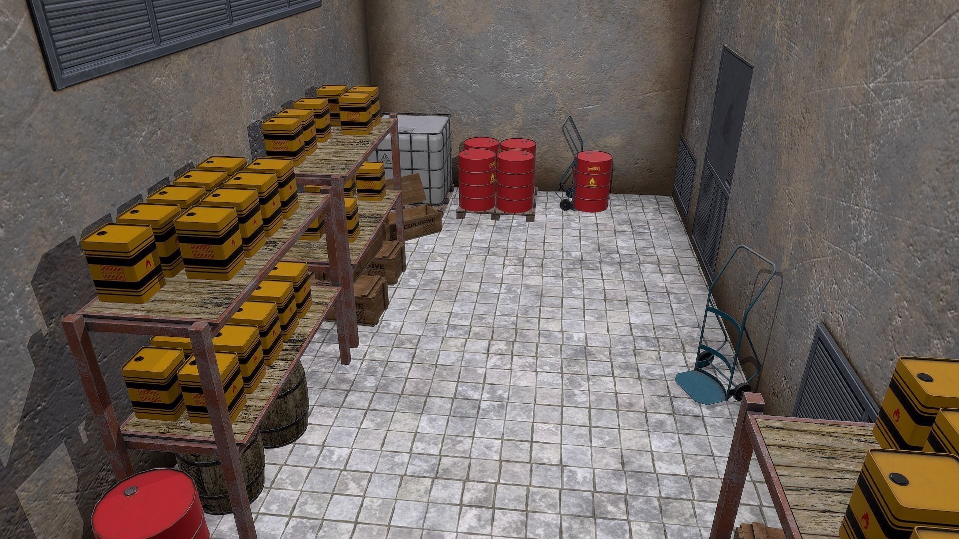 Chemical Explosive Wharehouse and Chemical Containers  Low-poly 3D model_3