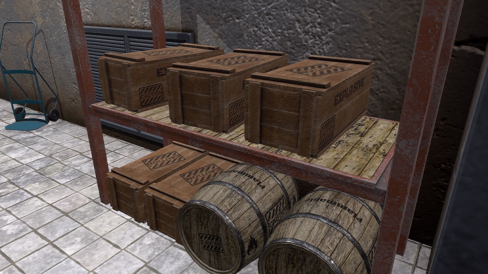 Chemical Explosive Wharehouse and Chemical Containers  Low-poly 3D model_16