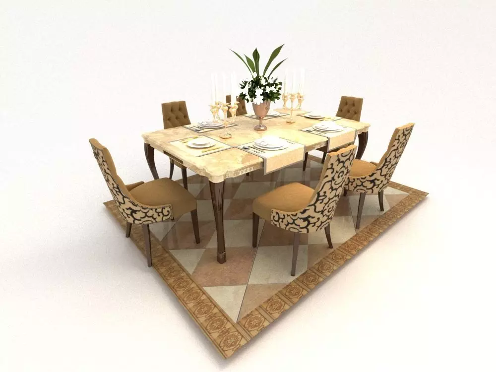 table dining and chairs 3D model_0