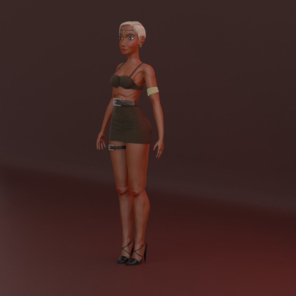 Warrior Girl Low-poly 3D model_4