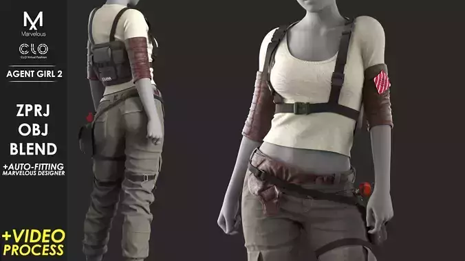 Agent Girl 2 - Marvelous Designer with Video Process 3D model