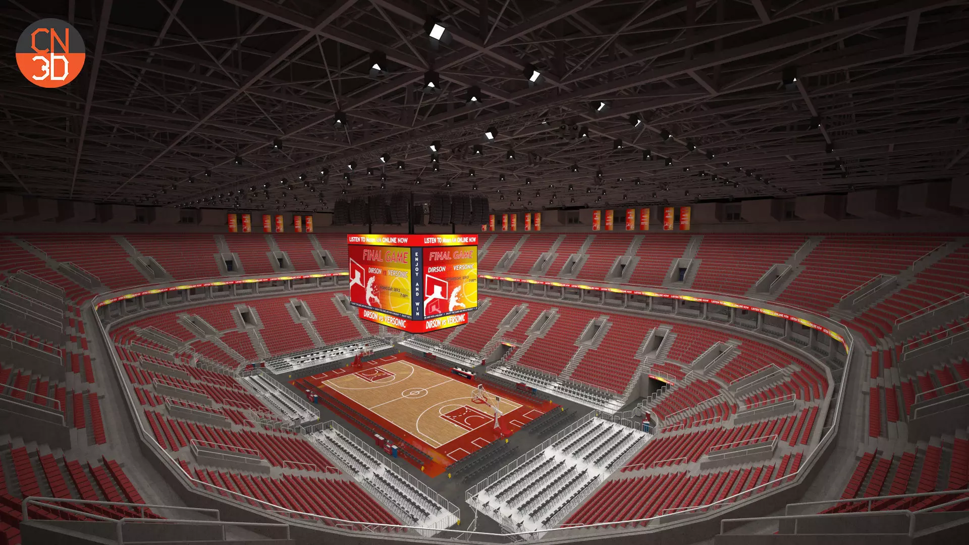 Basketball arena v2 - interior - low poly Low-poly 3D model_0