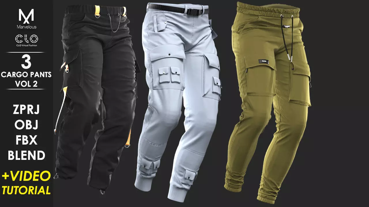 3 Cargo Pants - Marvelous Designer with Video Process 3D model