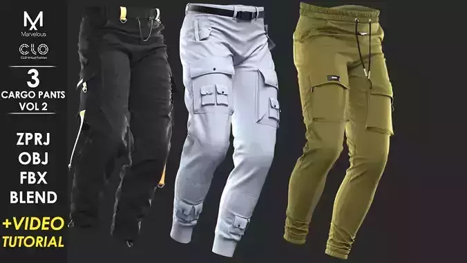 3 Cargo Pants - Marvelous Designer with Video Process