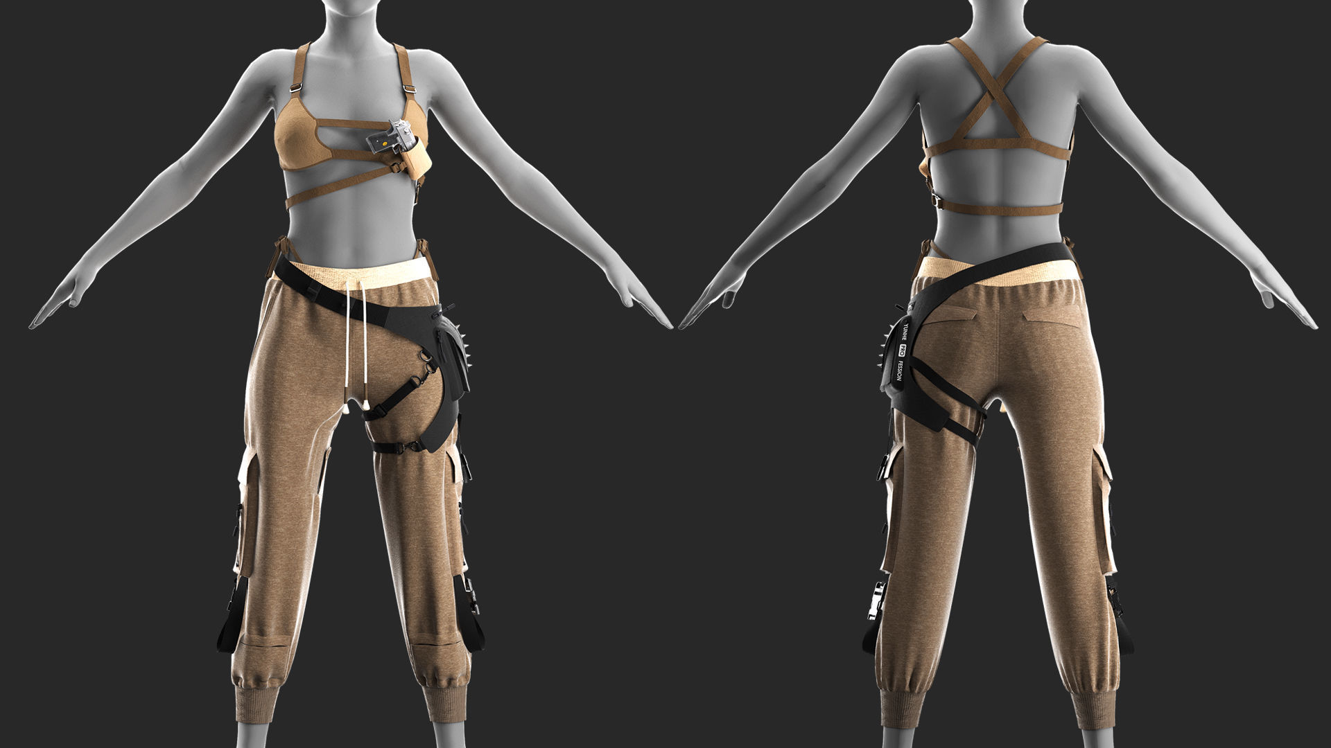 Agent Girl 1 - Marvelous Designer with Video Process 3D model_3