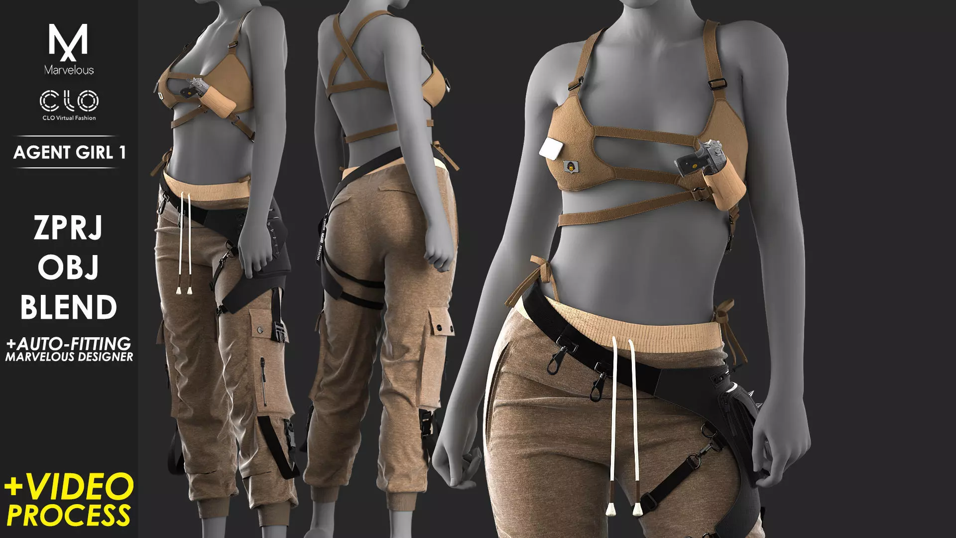 Agent Girl 1 - Marvelous Designer with Video Process 3D model_0