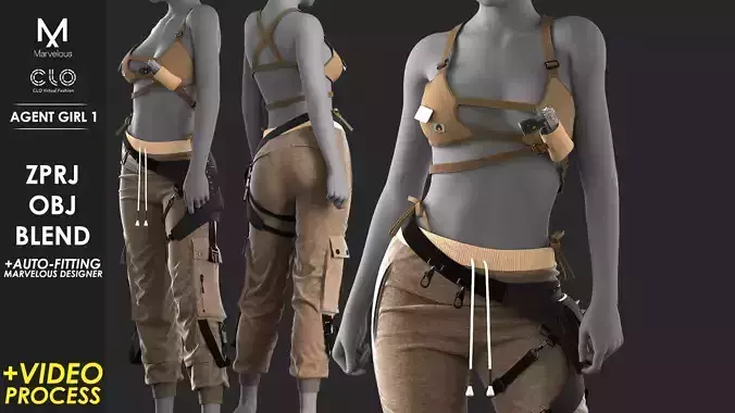 Agent Girl 1 - Marvelous Designer with Video Process 3D model