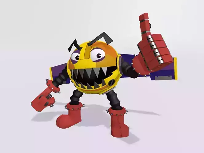 Toc-Man cartoon character with big mouth Low-poly 3D model
