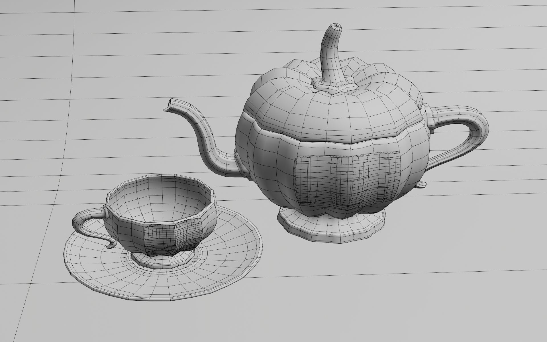 Halloween gift set teapot and cup with saucer 3D model_3