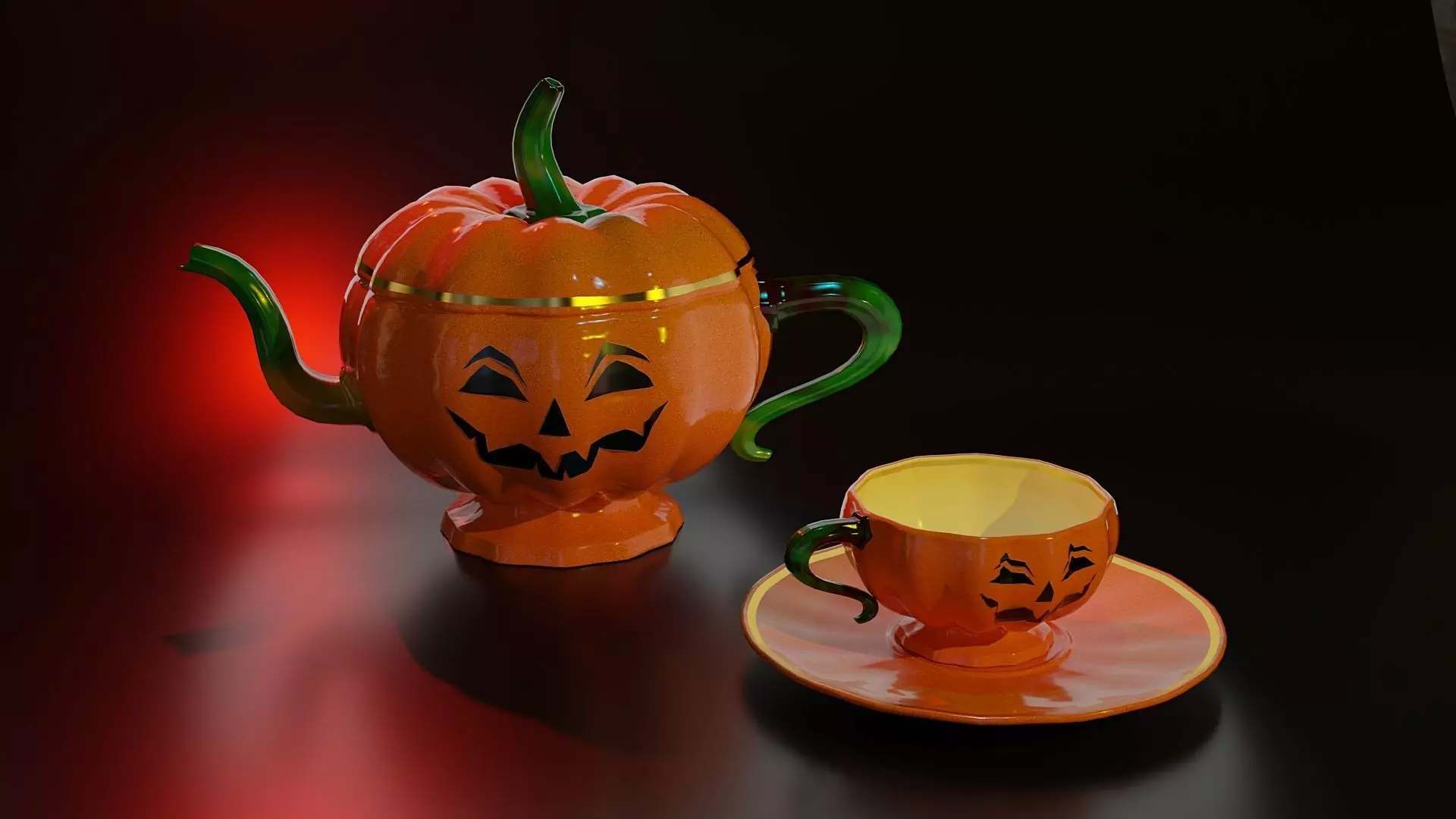 Halloween gift set teapot and cup with saucer 3D model_0