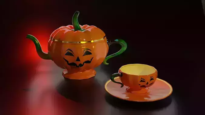 Halloween gift set teapot and cup with saucer 3D model