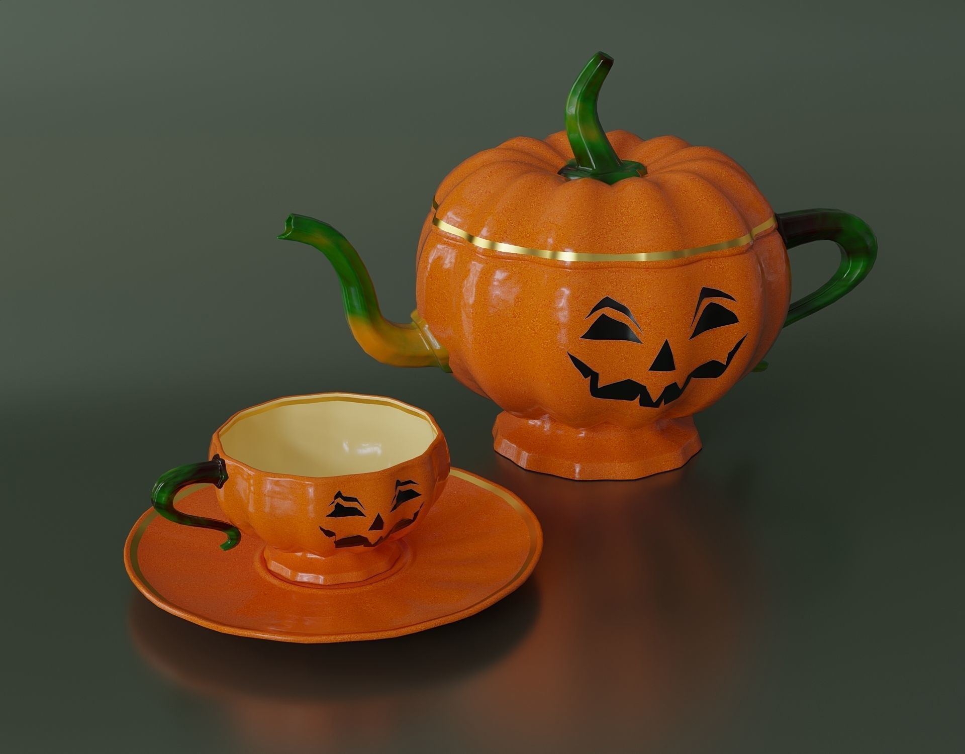 Halloween gift set teapot and cup with saucer 3D model_1