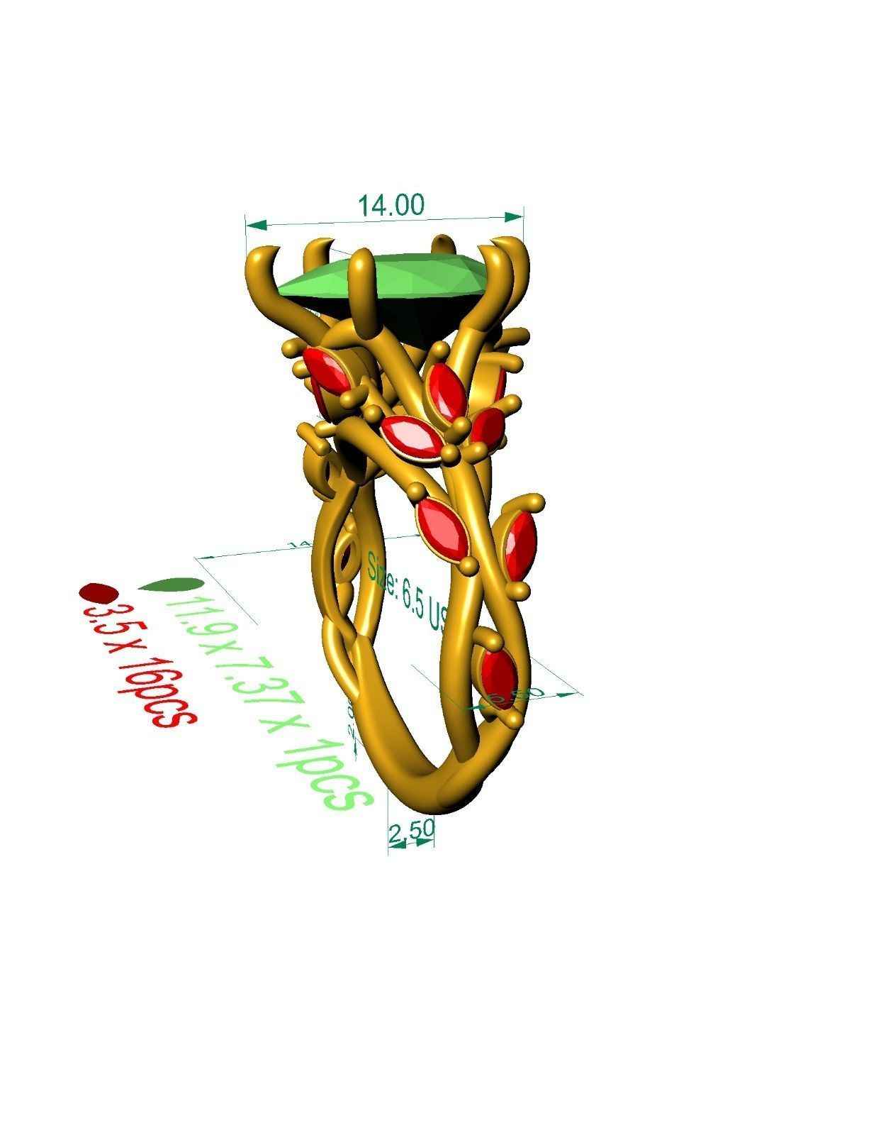 Ring with marquee leaves  3D print model_5