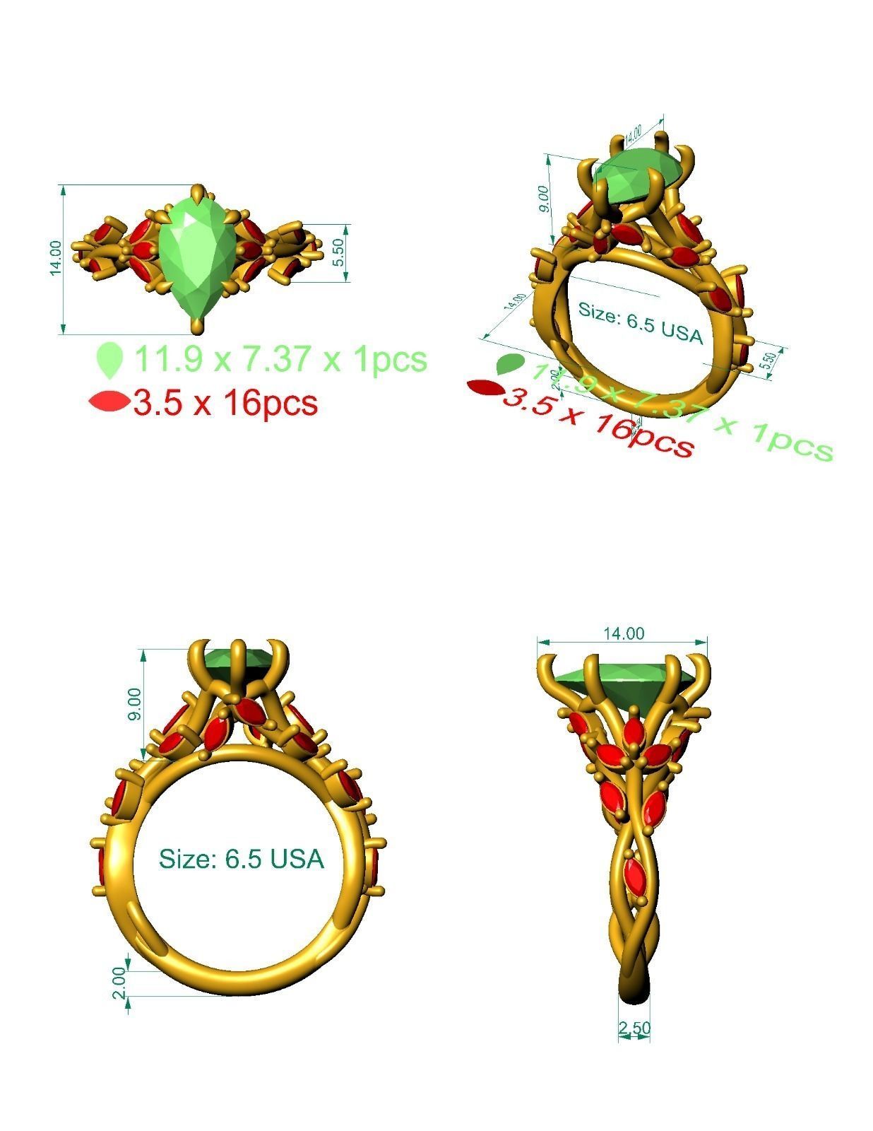 Ring with marquee leaves  3D print model_2
