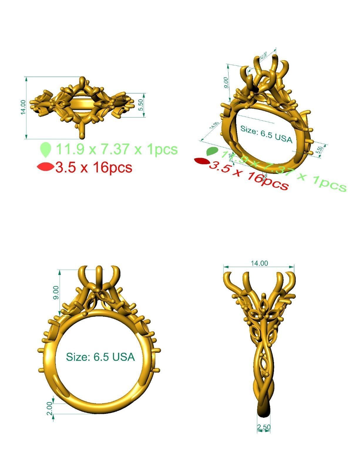Ring with marquee leaves  3D print model_11