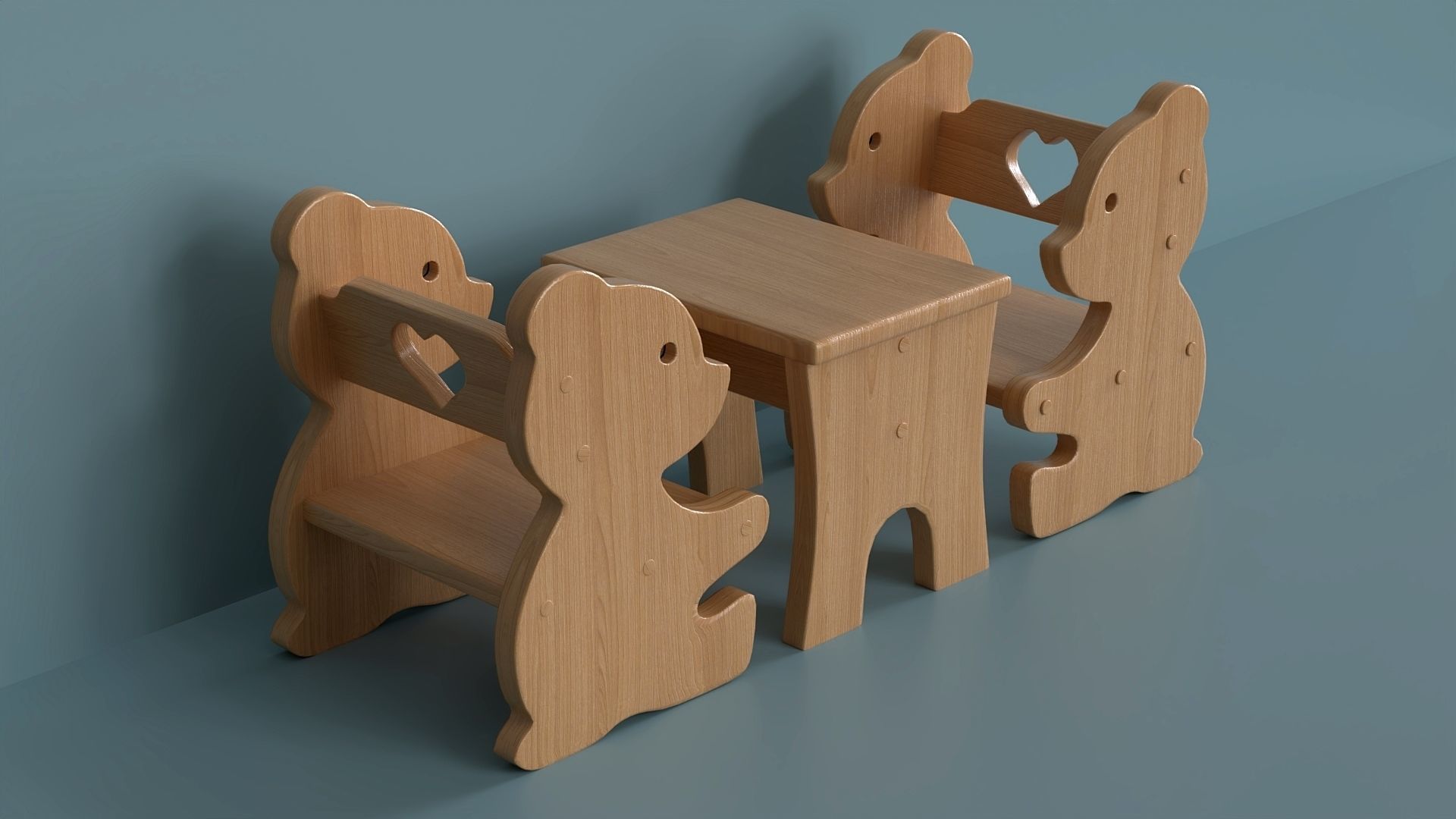 Table with chairs for a childrens room 3D model_1