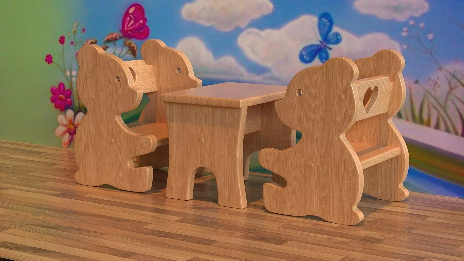 Table with chairs for a childrens room 3D model_0