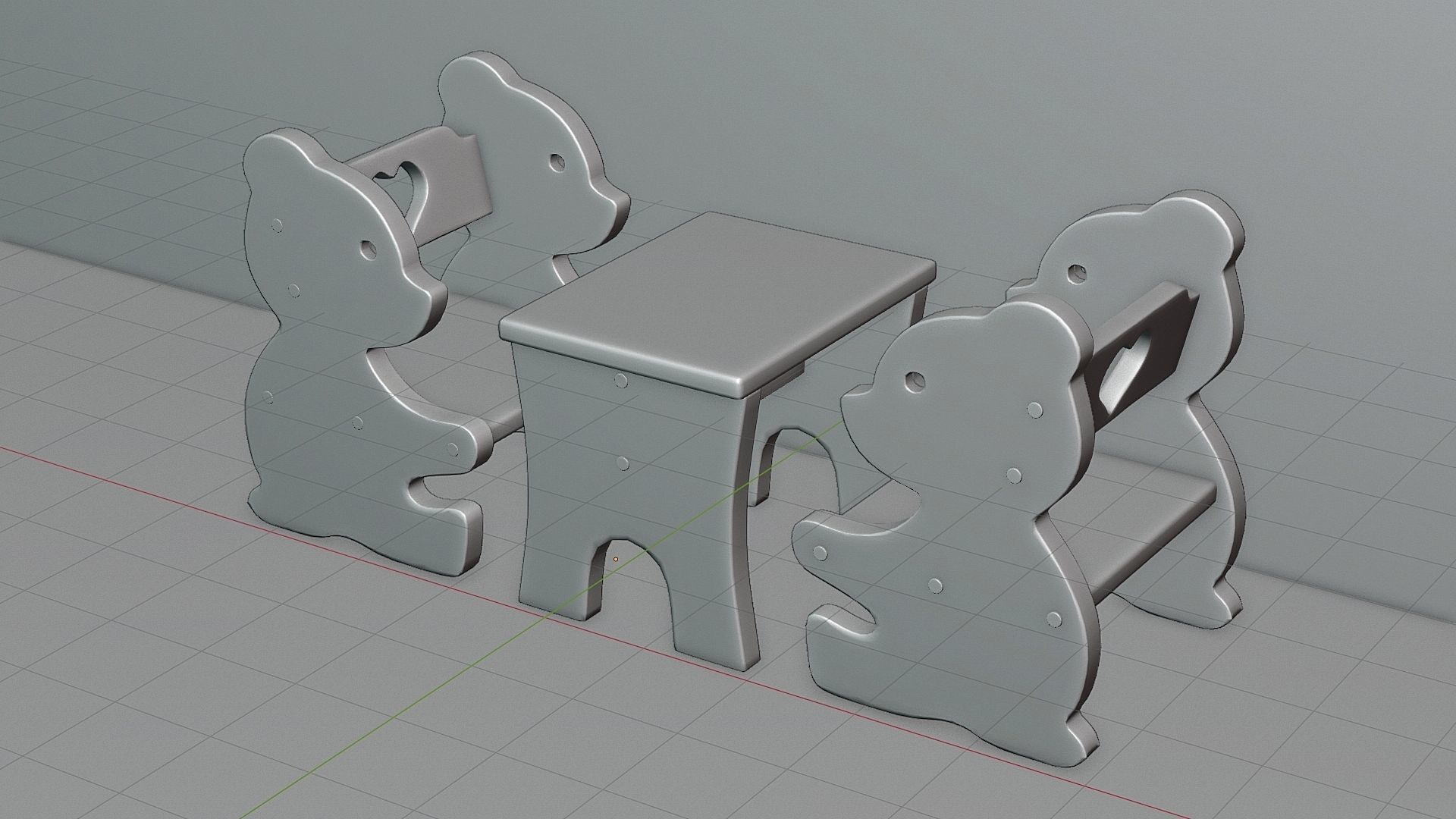 Table with chairs for a childrens room 3D model_2
